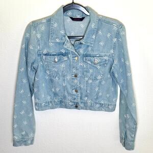 Y2K Vintage Streetwear Denim Jacket Butterfly Embroidered‎ Light Wash Medium